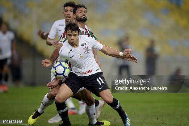 Gum of Fluminense struggles for the ball with Angel Romero of Corinthians during the match between Fluminense and Corinthians as part of Brasileirao...