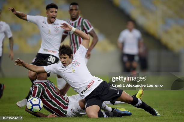 Gum of Fluminense struggles for the ball with Angel Romero of Corinthians during the match between Fluminense and Corinthians as part of Brasileirao...