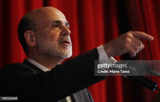 Federal Reserve Board Chairman Ben Bernanke delivers remarks at Columbia University June 16, 2010 in New York City. During his speech on financial...