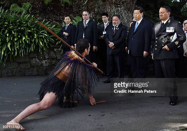 His Excellency Mr Xi Jinping Vice President of the People's Republic of China, receives a Maori welcome or 'Whakatau' at Government House during the...