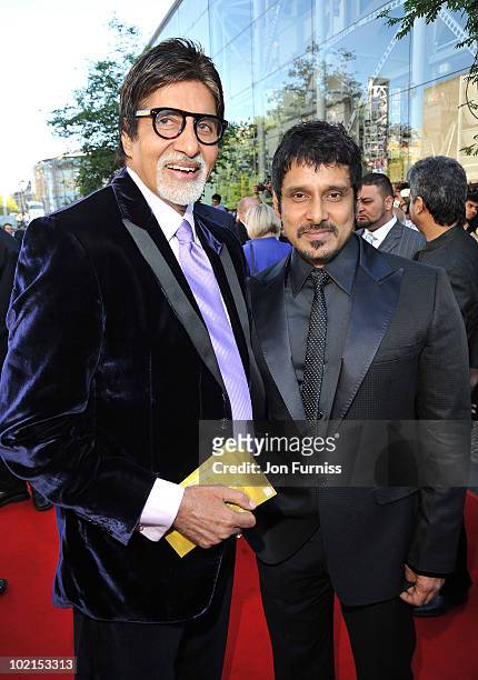 Amitabh Bachchan and Vikram arrives at the London premiere of "Raavan" at BFI Southbank on June 16, 2010 in London, England.