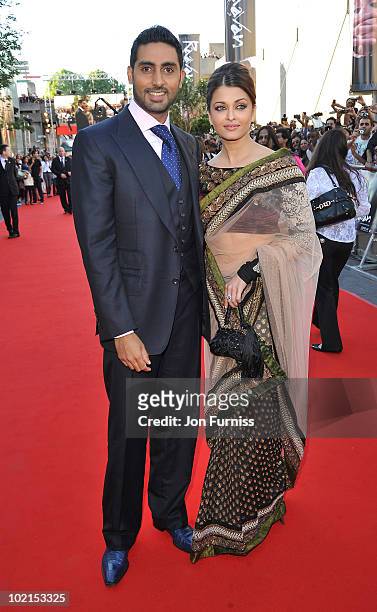 Abhishek Bachchan and Aishwarya Rai Bachchan arrives at the London premiere of "Raavan" at BFI Southbank on June 16, 2010 in London, England.