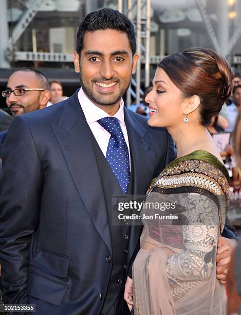 Abhishek Bachchan and Aishwarya Rai Bachchan arrives at the London premiere of "Raavan" at BFI Southbank on June 16, 2010 in London, England.