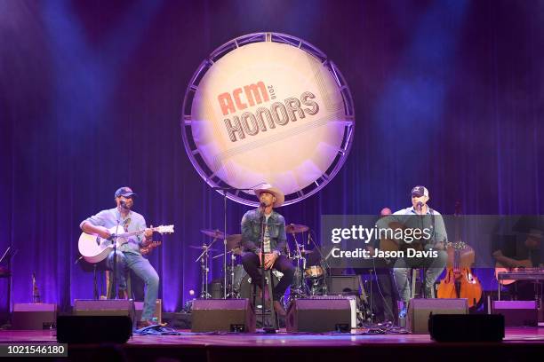 Dallas Davidson, Dustin Lynch, and Ben Hayslip perform onstage during the 12th Annual ACM Honors at Ryman Auditorium on August 22, 2018 in Nashville,...