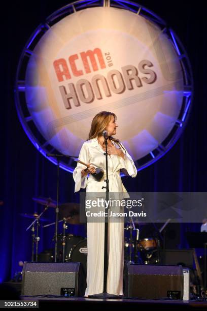 Matraca Berg speaks onstage during the 12th Annual ACM Honors at Ryman Auditorium on August 22, 2018 in Nashville, Tennessee.