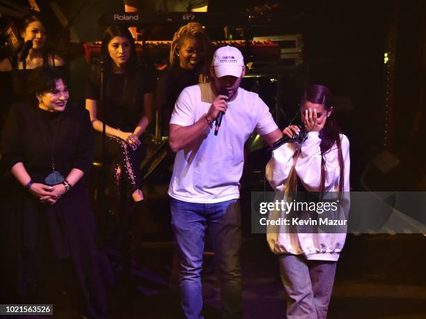 Joan Grande, Scooter Braun and Ariana Grande at the American Express And Ariana Grande Present "The Sweetener Sessions" At Chicago's The Vic at The...