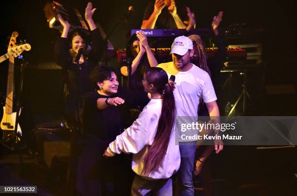 Joan Grande, Scooter Braun and Ariana Grande at the American Express And Ariana Grande Present "The Sweetener Sessions" At Chicago's The Vic at The...