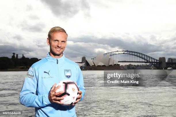 New Sydney FC signing Siem de Jong poses during a Sydney FC A-League media opportunity at Mrs Macquarie's Point on August 23, 2018 in Sydney,...