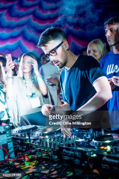 Bastian Bux performs on The main stage, Elrow Town at Queen Elizabeth Olympic Park on August 18, 2018 in London,England. Performs at Elrow Town at...