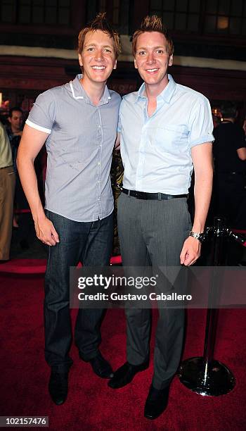 Actors James and Oliver Phelps attends the Grand Opening of The Wizarding World of Harry Potter at Universal Orlando on June 16, 2010 in Orlando,...