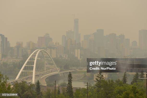 View of Edmonton's city center on Wednesday, August 22 as smoke from the B.C. Wildfires makes again its way into the province.At 6 pm this afternoon,...