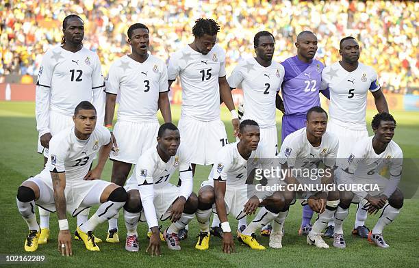 This file picture taken on June 13, 2010 at Loftus Verfeld stadium in Tshwane/Pretoria shows Ghana's national football team striker Prince Tagoe,...