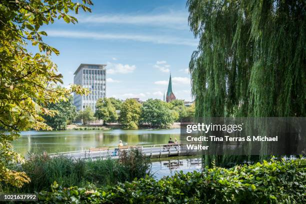 scenic view of a pond in the city park of kiel - kiel stock pictures, royalty-free photos & images