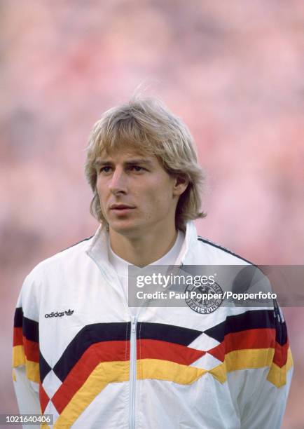 Jurgen Klinsmann of West Germany lines up before the UEFA Euro 88 Group 1 match between West Germany and Spain at the Olympiastadion on June 18, 1988...