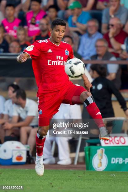 Douglas Santos of Hamburger SV controls the ball during the DFB Cup first round match between TuS Erndtebrueck and Hamburger SV at Leimbachstadion on...