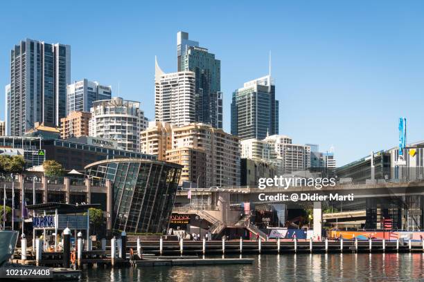 a darling harbor view on a sunny summer in sydney, australia largest city. - darling harbour stock-fotos und bilder