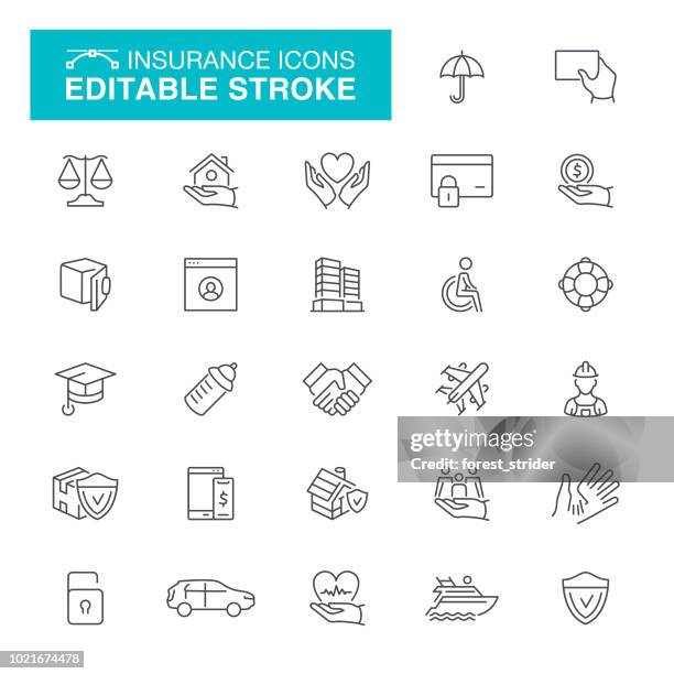 insurance editable line icons - life insurance icons stock illustrations