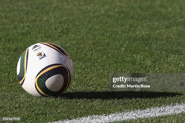 The Jabulani match ball is pictured prior to the 2010 FIFA World Cup South Africa Group B match between Greece and Nigeria at the Free State Stadium...