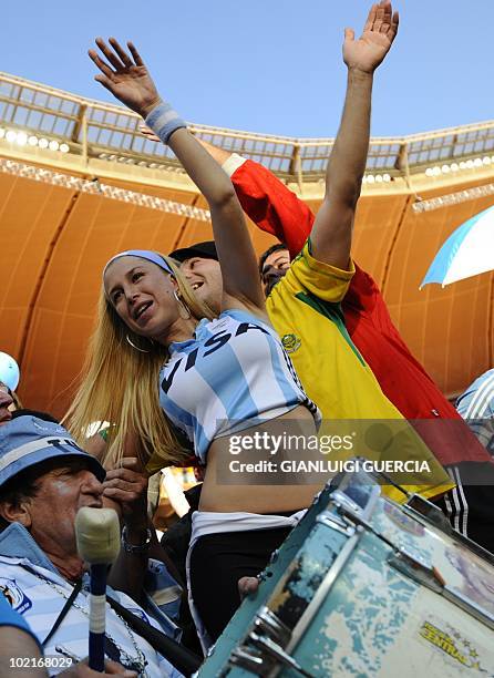 Argentine supporters cheer after Group B first round 2010 World Cup football match Argentina vs South Korea on June 17, 2010 at Soccer City stadium...