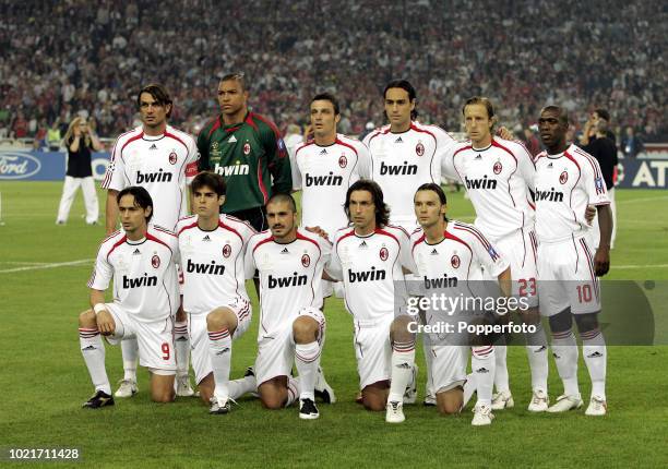 The AC Milan football team prior to the UEFA Champions League Final match between Liverpool and AC Milan at the Olympic Stadium in Athens, Greece on...