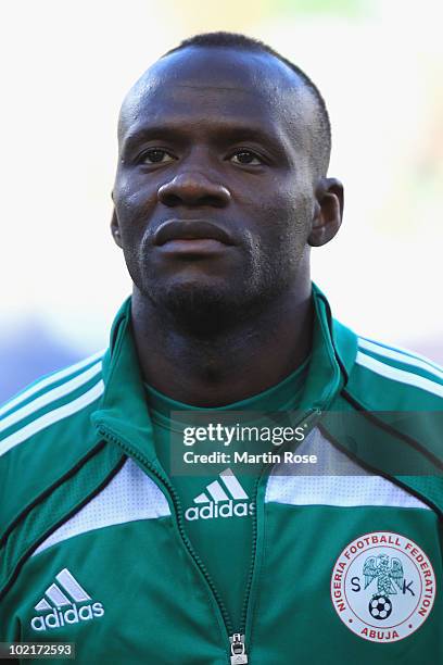 Sani Kaita of Nigeria ahead of the 2010 FIFA World Cup South Africa Group B match between Greece and Nigeria at the Free State Stadium on June 17,...