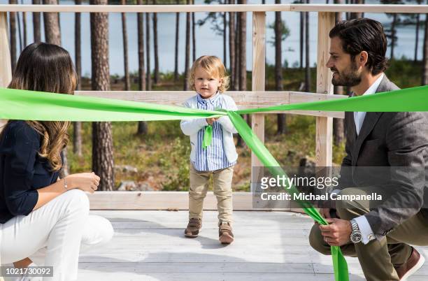 Prince Carl Phillip, Princess Sofia, and Prince Alexander of Sweden attend the inauguration of Prince Alexander's viewpoint at the Nynas Nature...