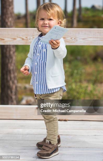 Prince Alexander of Sweden attends the inauguration of Prince Alexander's viewpoint at the Nynas Nature Reserve on August 23, 2018 in Gisesjon,...