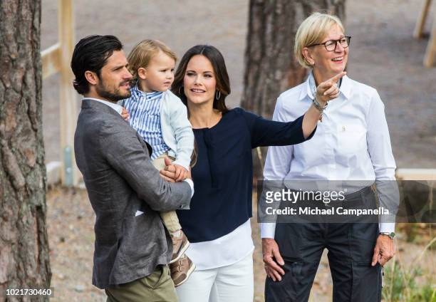 Prince Carl Phillip, Princess Sofia, and Prince Alexander of Sweden attend the inauguration of Prince Alexander's viewpoint at the Nynas Nature...