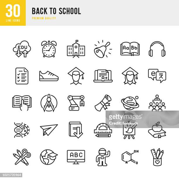 zurück zur schule - dünne linie vektor-icons set - beginn des schuljahres stock-grafiken, -clipart, -cartoons und -symbole