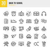 Back to School - set of thin line vector icons