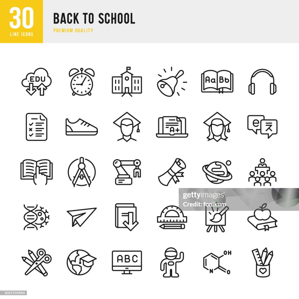 Back to School - set of thin line vector icons