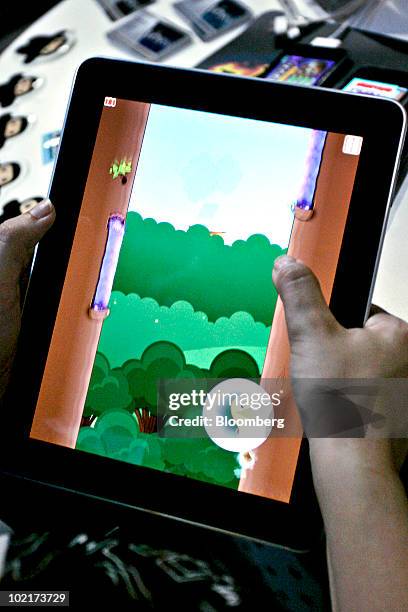 The Ninjatown Trees of Doom game is played on an Apple iPad tablet during the Electronic Entertainment Expo in Los Angeles, California, U.S., on...