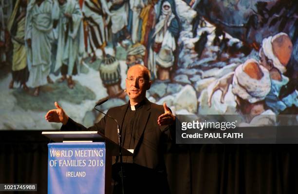 Jesuit priest James Martin speaks at the World Meeting of Families in Dublin on August 23, 2018. - Gay people in the Catholic Church are sometimes...