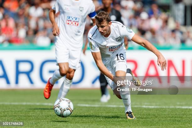 Lennart Stoll of SSV Ulm controls the ball during the DFB Cup first round match between SSV Ulm 1846 Fussball and Eintracht Frankfurt at Donaustadion...