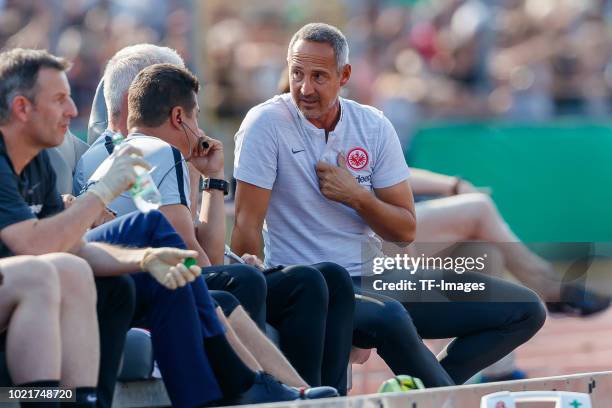 Head coach Adi Huetter of Eintracht Frankfurt looks on prior to the DFB Cup first round match between SSV Ulm 1846 Fussball and Eintracht Frankfurt...