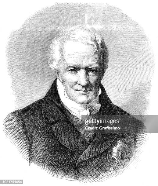 stockillustraties, clipart, cartoons en iconen met gravure van duits verkenner alexander von humboldt uit 1875 - alexander von humboldt