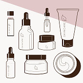 Skincare regimen beauty bottles