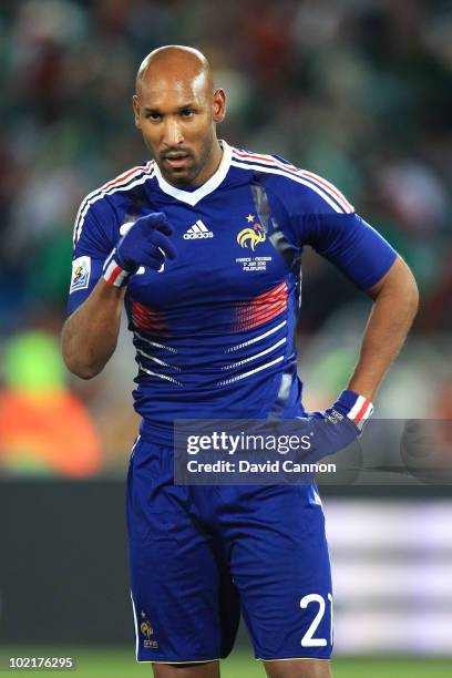 Nicolas Anelka of France gestures during the 2010 FIFA World Cup South Africa Group A match between France and Mexico at the Peter Mokaba Stadium on...