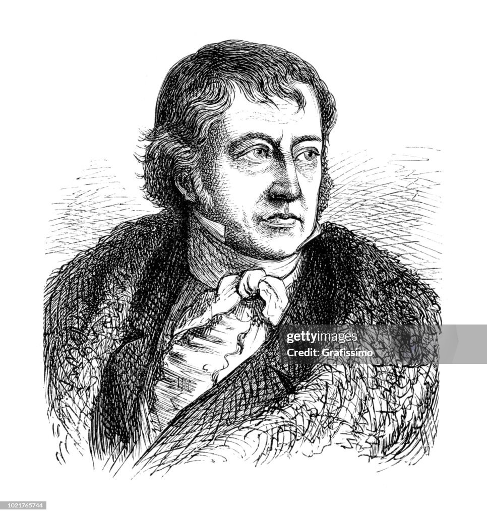 Engraving of german philosopher Georg Wilhelm Friedrich Hegel from 1875