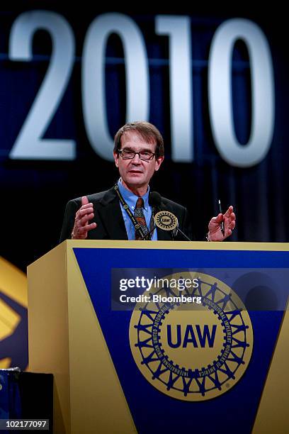 Bob King, the new president of the United Auto Workers union , addresses the UAW 35th Constitutional Convention at Cobo Hall in Detroit, Michigan,...
