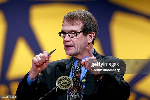 Bob King, the new president of the United Auto Workers union , addresses the UAW 35th Constitutional Convention at Cobo Hall in Detroit, Michigan,...