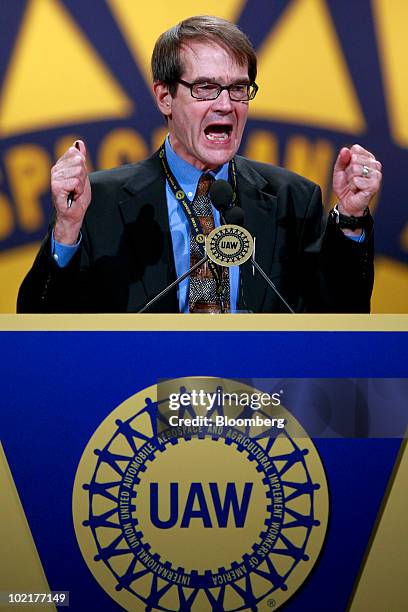 Bob King, the new president of the United Auto Workers union , addresses the UAW 35th Constitutional Convention at Cobo Hall in Detroit, Michigan,...