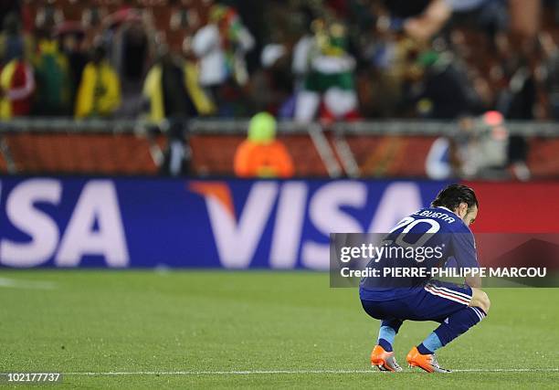 France's striker Mathieu Valbuena looks dejected after Mexico won 2-0 during the Group A first round 2010 World Cup football match France vs. Mexico...