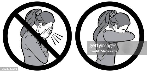 ilustrações de stock, clip art, desenhos animados e ícones de flu cough vector sign - espirrar