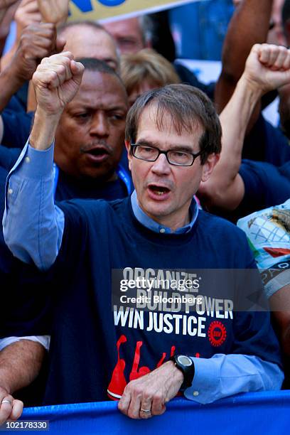 Bob King, the new president of the United Auto Workers union , leads a demonstration against Wall Street following the UAW 35th Constitutional...