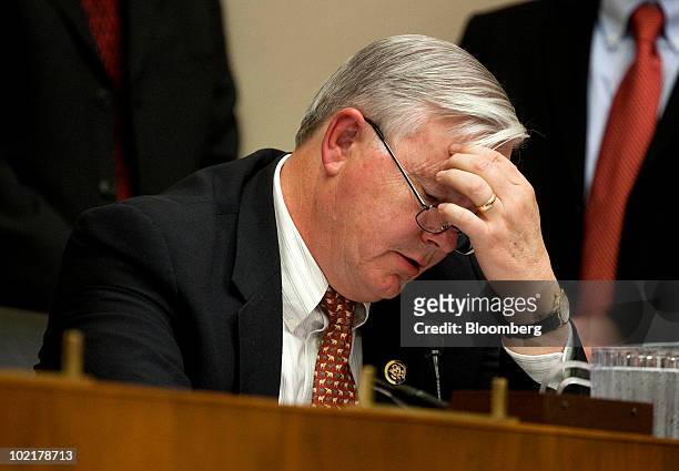 Representative Joe Barton, a Republican from Texas, pauses while questioning Tony Hayward, chief executive officer of BP Plc, during a House Energy...