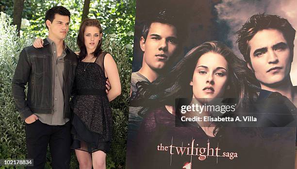 Taylor Lautner and Kristen Stewart attend 'The Twilight Saga: Eclipse' photocall at De Russie Jardin on June 17, 2010 in Rome, Italy.