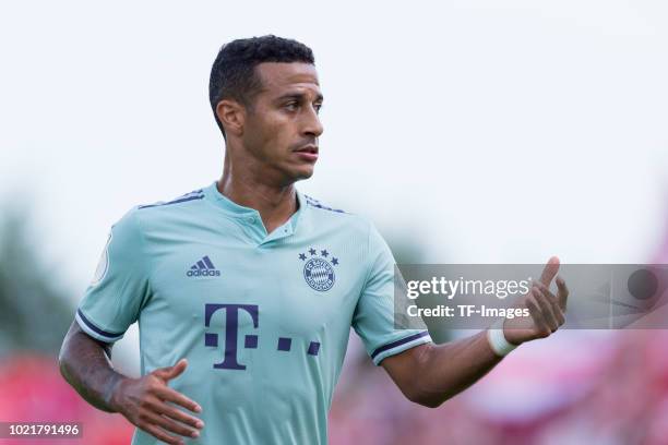 Thiago of Bayern Muenchen looks on during the DFB Cup first round match between SV Drochtersen-Assel and Bayern Muenchen at Kehdinger Stadion on...