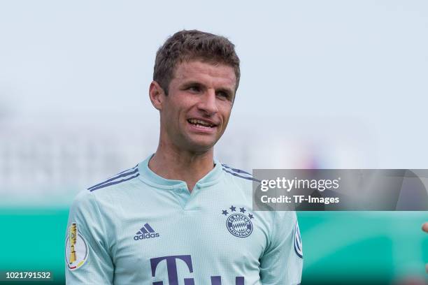 Thomas Mueller of Bayern Muenchen looks on during the DFB Cup first round match between SV Drochtersen-Assel and Bayern Muenchen at Kehdinger Stadion...