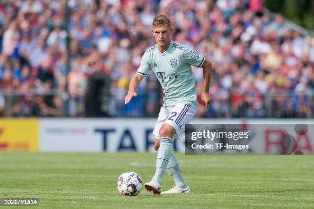 Joshua Kimmich of Bayern Muenchen controls the ball during the DFB Cup first round match between SV Drochtersen-Assel and Bayern Muenchen at...